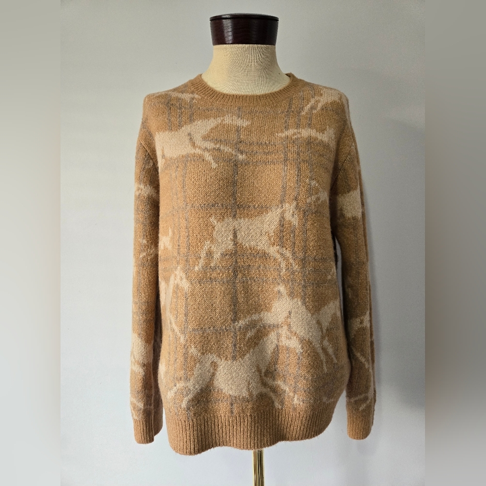 Heartloom Camel Cerise Jaquard Horse Pattern Sweater. Size Small